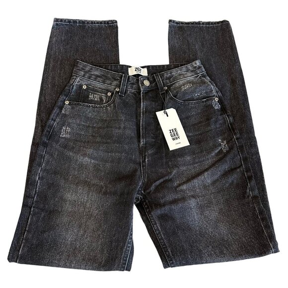 ZGY Denim Size 26 Straight Up Hi Rise Black Ashes To Ashes Trash Relaxed Fit NWT - Picture 3 of 7